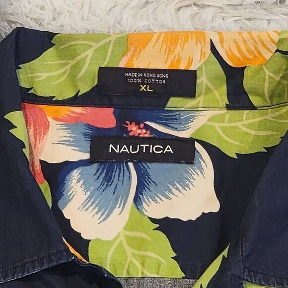 Nautica Aloha Shirt Hibiscus flowers Men's Size XL #761 - Picture 2 of 2